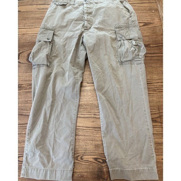 Vintage Polo Ralph Lauren Pants Mens 40x32 Beige Chino Cargo Ankle Tabs Trousers - Picture 1 of 11